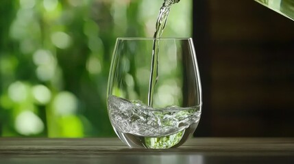 Crystal Glass Filled With Clear Water Being Poured Slowly