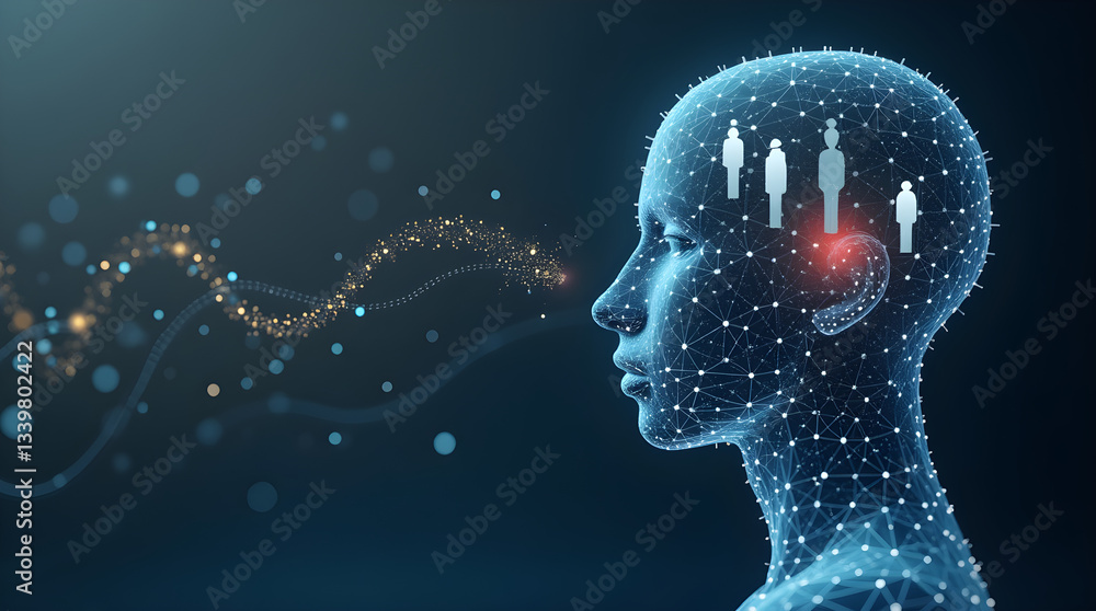 Aufkleber digital ai brain network connection human head with people icons and data flow - futuristic technolo