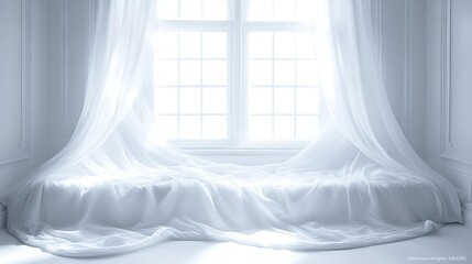 Window curtains blowing in bright light