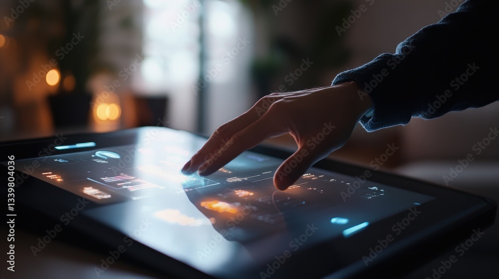 Poster a hand is interacting with a digital display device