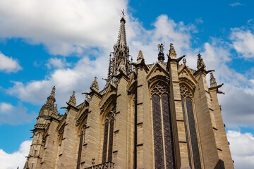 Architectural fragments of Gothic style Holy Chapel (Sainte-Chapelle, 1248) - old royal chapel in...