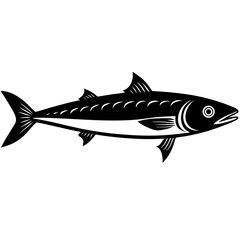 mackerel fish simple black silhouette, Black silhouette vector icon, silhouette illustration