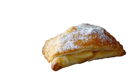 Apple turnovers with powdered sugar on white background. PNG