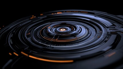 Fototapeta premium Futuristic concentric circular technological structure with glowing orange accents
