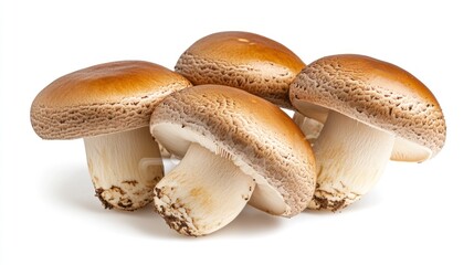 Fototapeta premium Close-up of Four Brown Mushrooms Isolated on White Background