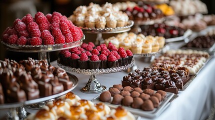 Sweets displayed in an aesthetically pleasing arrangement, including chocolates, candies, and pastries, symbolizing indulgence, celebration, and the joy of savoring delicious treats during .