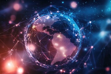Obraz premium Planet earth rotating showing global network and data exchange