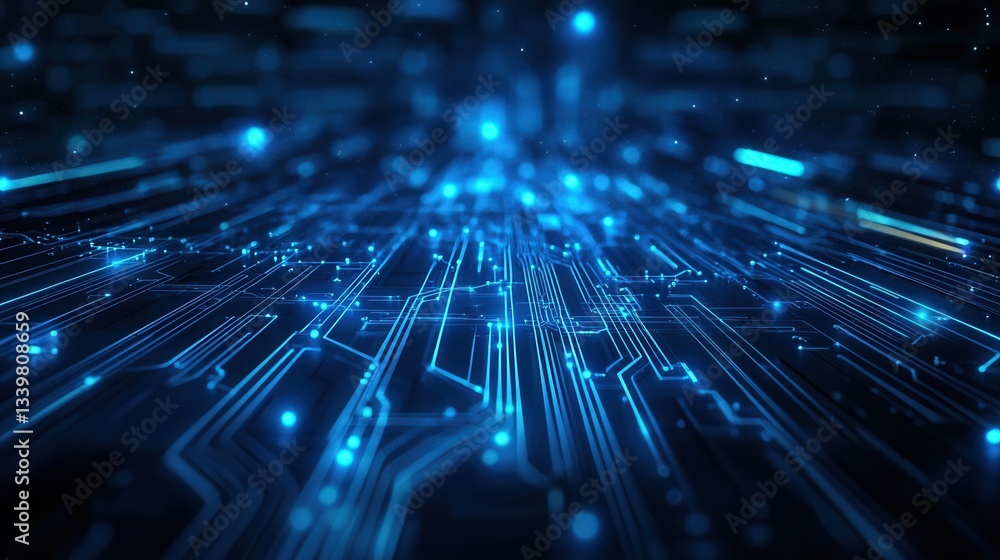 Aufkleber futuristic circuit board glowing with data flowing in cyberspace
