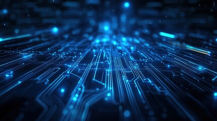 Obraz premium Futuristic circuit board glowing with data flowing in cyberspace
