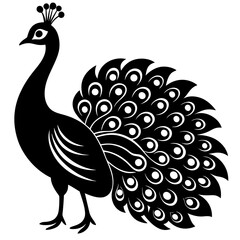 Fototapeta premium peacock simple black silhouette, Black silhouette vector icon, silhouette illustration