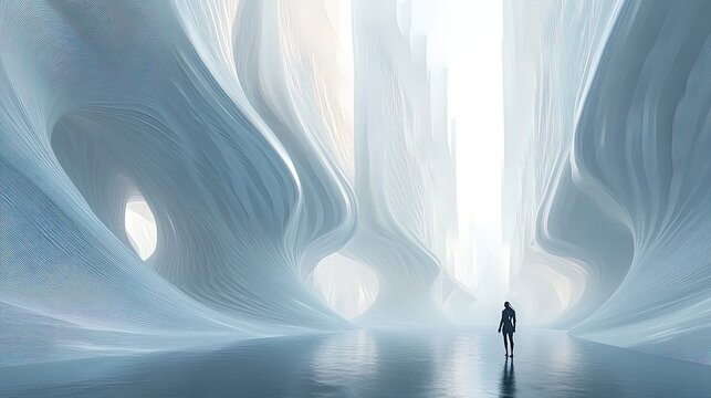 A drea mlike city with abstract, flowing architecture suspended in space 