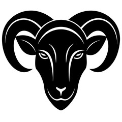 Ram head simple black silhouette, Black silhouette vector icon, silhouette illustration, Wild animal silhouette 