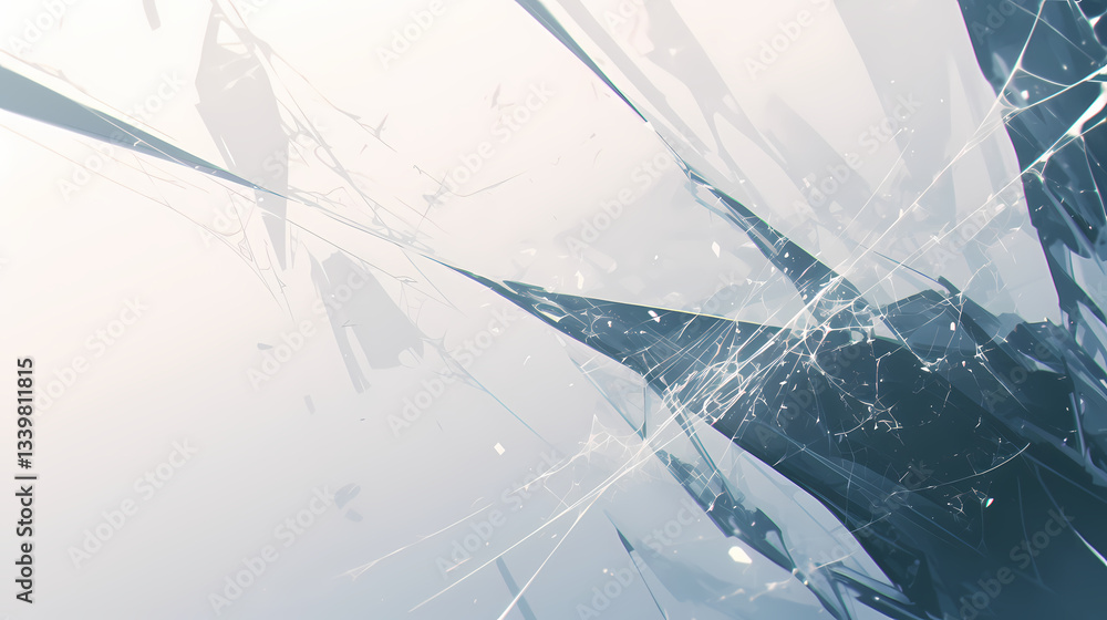 Poster abstract shattered glass design with sharp edges and light reflections, creating a modern artistic f