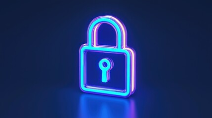 A bright neon colored padlock on a dark blue background