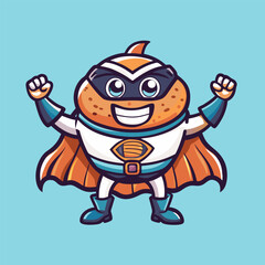 Super Hero Sushi Logo Vector Character Mascot Pushing a Cart