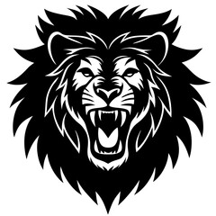 Lion Head simple black silhouette, Black silhouette vector icon, silhouette illustration