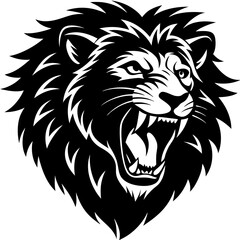 Lion Head simple black silhouette, Black silhouette vector icon, silhouette illustration