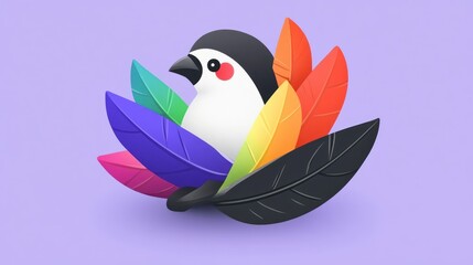 Fototapeta premium A stylized bird surrounded by colorful and vibrant feathers