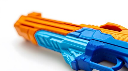 Colorful Toy Gun Close-Up: A close-up shot of a vibrant blue and orange toy gun, evoking childhood memories, imagination, and playful adventures.