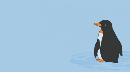 Obraz premium A single penguin stands alone against a blue background