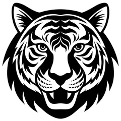 Obraz premium tiger head Simple black silhouette, Black silhouette vector icon, silhouette illustration
