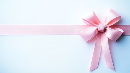Elegant Pink Ribbon Bow on White Background: A Delicate Festive Decoration