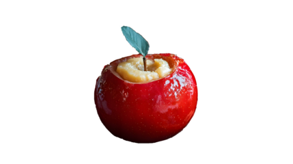 Baked apples with marzipan filling on white background. PNG
