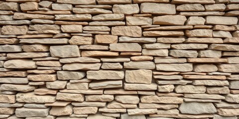 Fototapeta premium Rustic stacked stone wall, uneven texture, natural tones, old, aged
