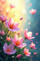 Fototapeta premium Swirling pastel hues depict abstract spring flowers bathed in sunlight , pastel, modern art