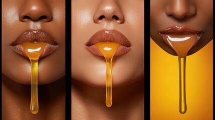 Faces feature honey dripping from the lips in the image