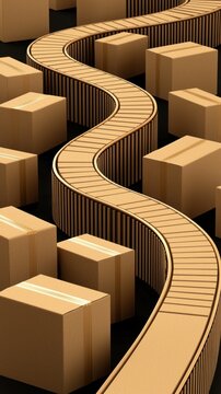 Boxes and a conveyor belt moving packages for delivery processes