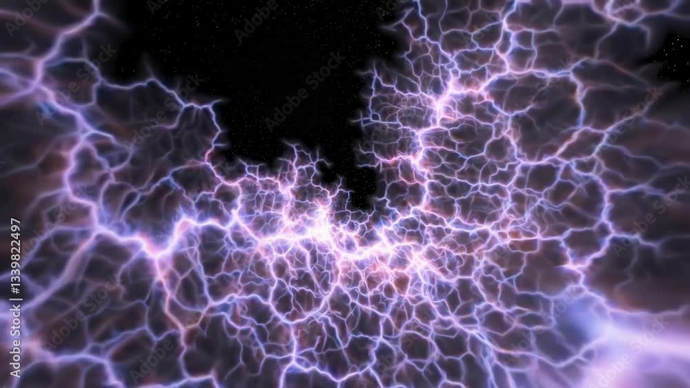 Poster cosmic energy surge in deep space: dynamic lightning patterns and galactic motion