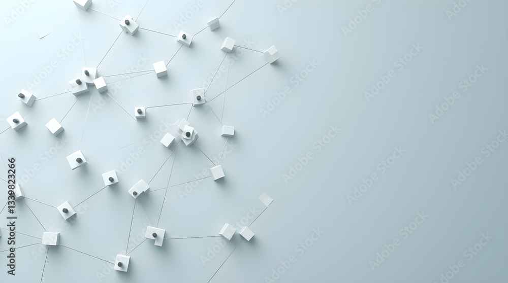 Aufkleber abstract 3d white cube network connectivity on light blue background image