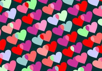 Colorful overlapping hearts pattern
