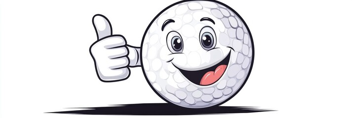 Cheerful Golf Ball Character with a Grinning Face and Thumbs Up Gesture in a Playful Style
