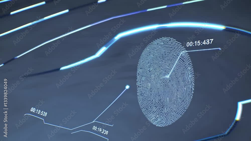 Poster futuristic fingerprint scanning technology display for digital security and authentication