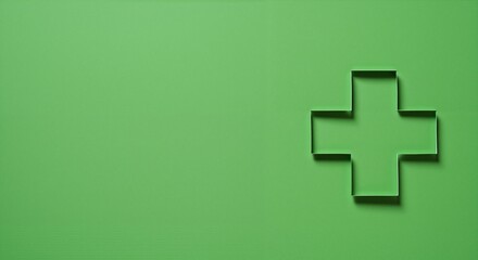Obraz premium Green background featuring a cut-out medical cross symbolizing healthcare and wellness, evoking a sense of hope and compassion for World Blood Donor Day