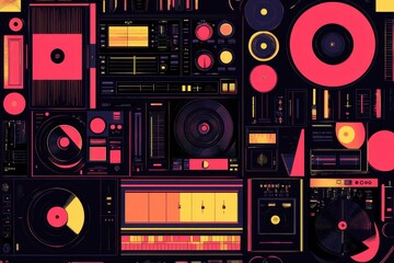 Fototapeta premium Abstract graphic design depicting various audio mixing equipment devices