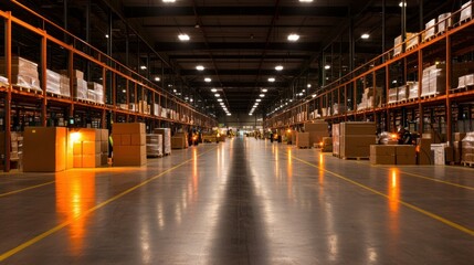 A large industrial warehouse full of packages and storage