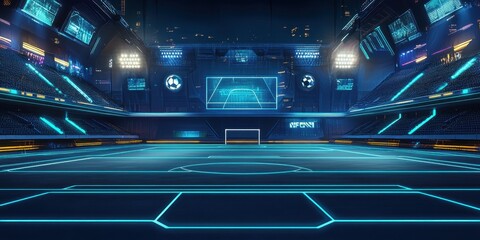 Fototapeta premium A futuristic soccer stadium with digital and neon lighting effects