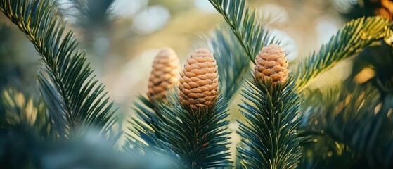 Pine cones nestled among vibrant green needles