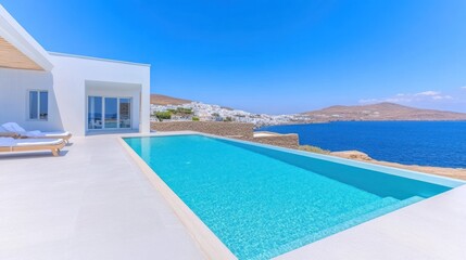Fototapeta premium Luxury Villa with Infinity Pool and Stunning Aegean Sea View