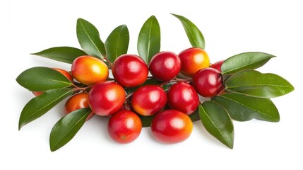 Vibrant Red Berries and Lush Green Leaves: A Close-Up of Nature's Bounty