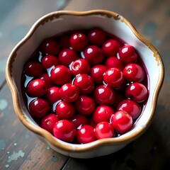 cranberries in a bowl on wooden table
