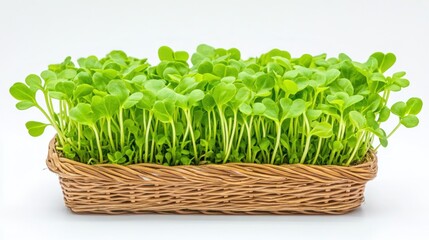 Fototapeta premium Fresh Green Microgreens in a Wicker Basket