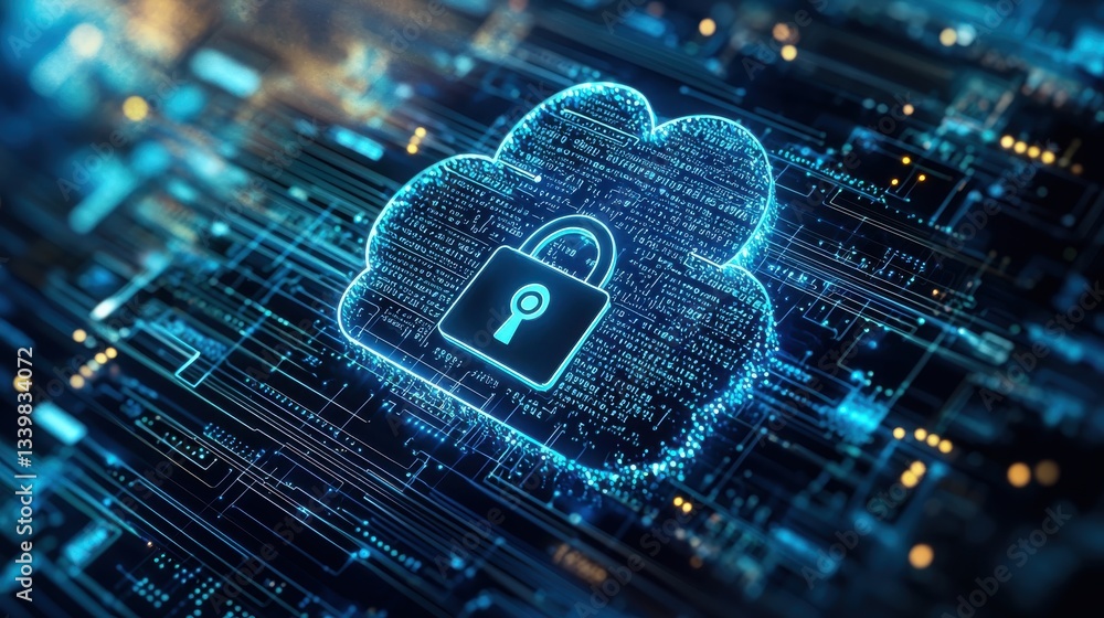 Aufkleber digital security concept with a cloud and a padlock, illustrating data protection, privacy, and secu