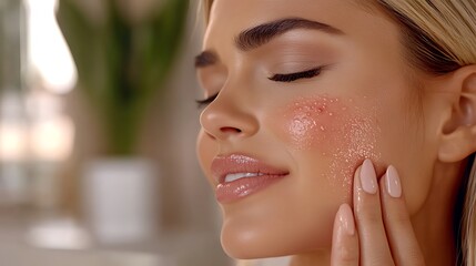 Woman enjoys facial beauty treatment in the home