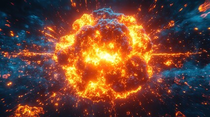 Obraz premium A glowing atomic explosion rendered as a scientific visualization, intricate and vibrant