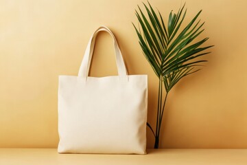 Sustainable Beige Canvas Tote Bag Mockup. Blank Eco-Friendly Shopping Sack for Fashion and Zero Waste Concepts