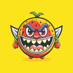 Cartoon Vector Illustration of an Angry Watermelon on White Background